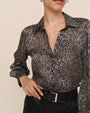 Print Your Post3/4 Bishop Sleeve Button Up - Silver LeopardTops