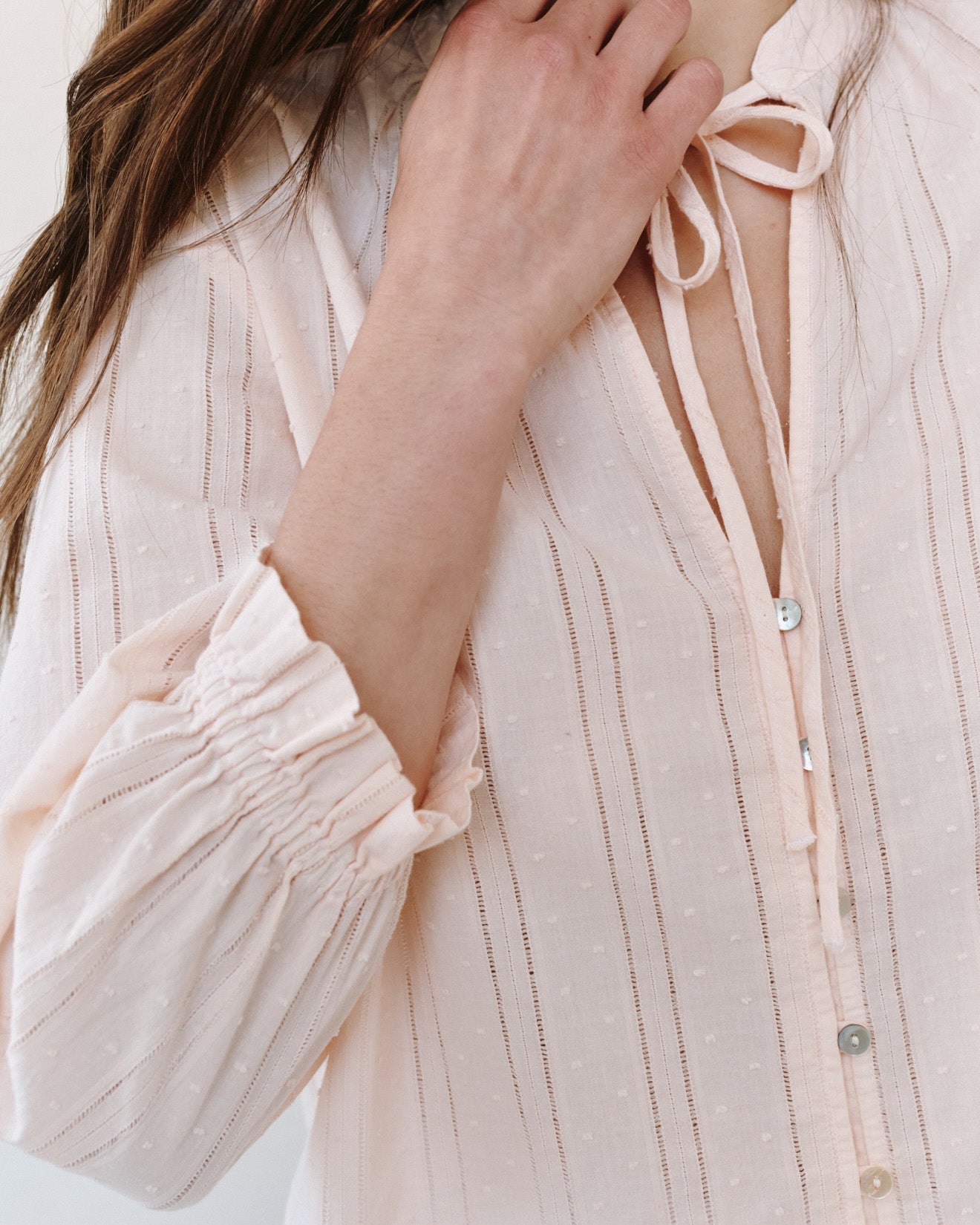 Print Your Post3/4 Sleeve Tie Neck Blouse - Pink OpalTops