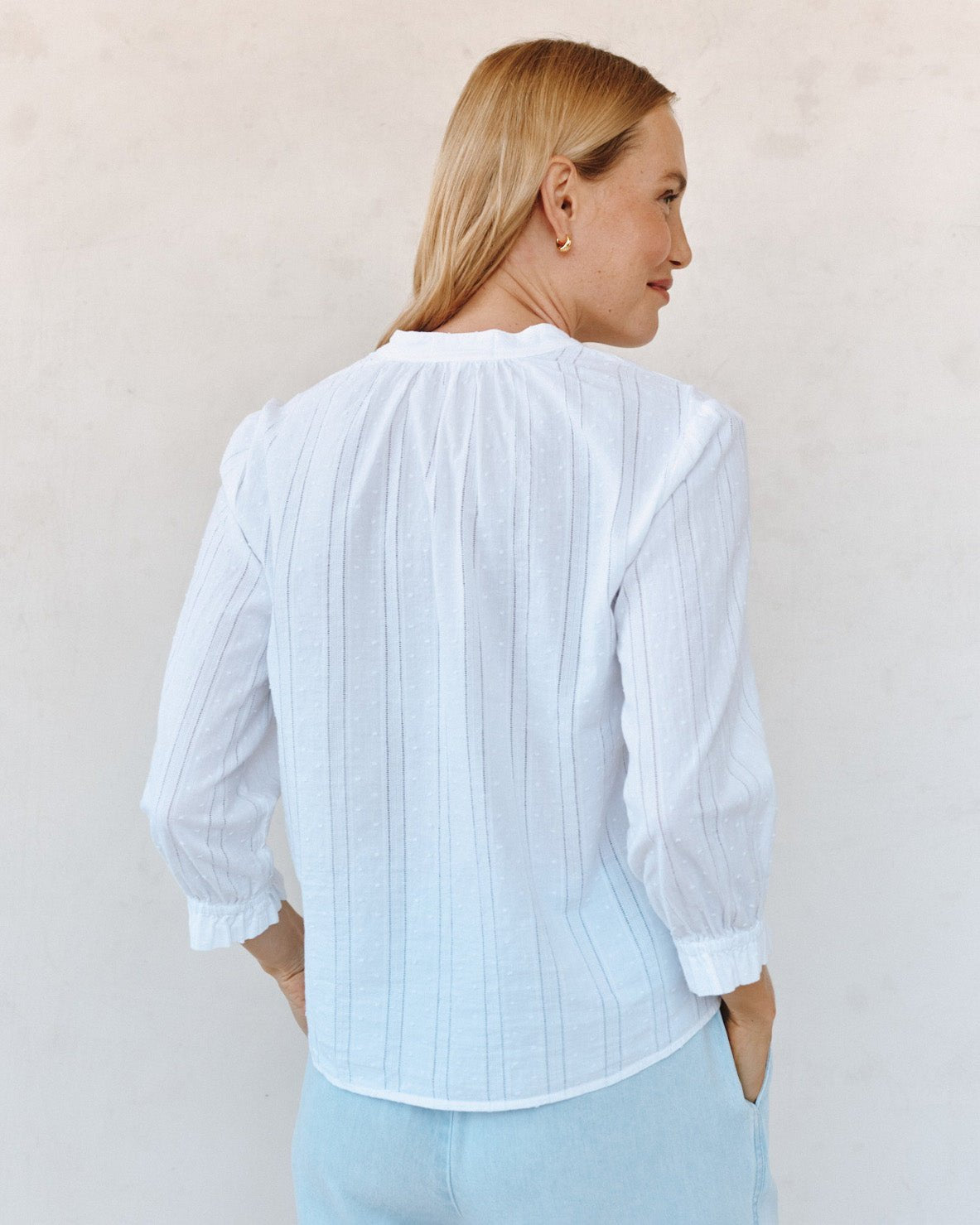 Print Your Post3/4 Sleeve Tie Neck Blouse - WhiteTops