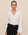 Collared V Neck Top - Winter White