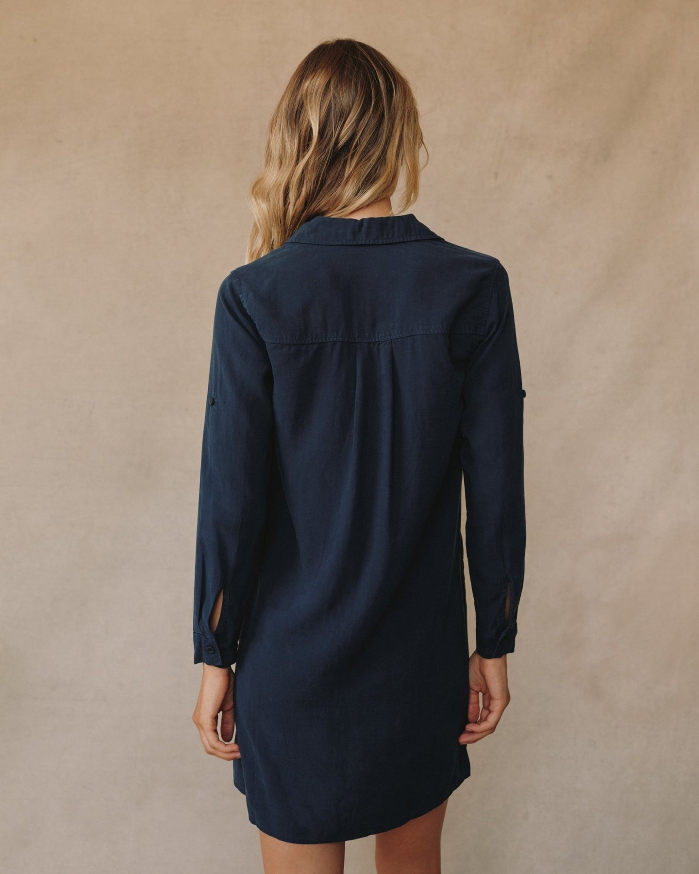 Print Your PostA - Line Rolled Tab Sleeve Dress - Endless SeaDresses