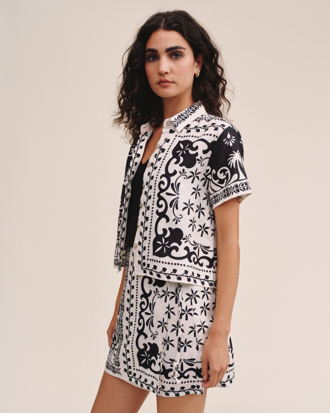 Print Your PostBandana Short Sleeve Camp Shirt - Tropical Bandana PrintTops