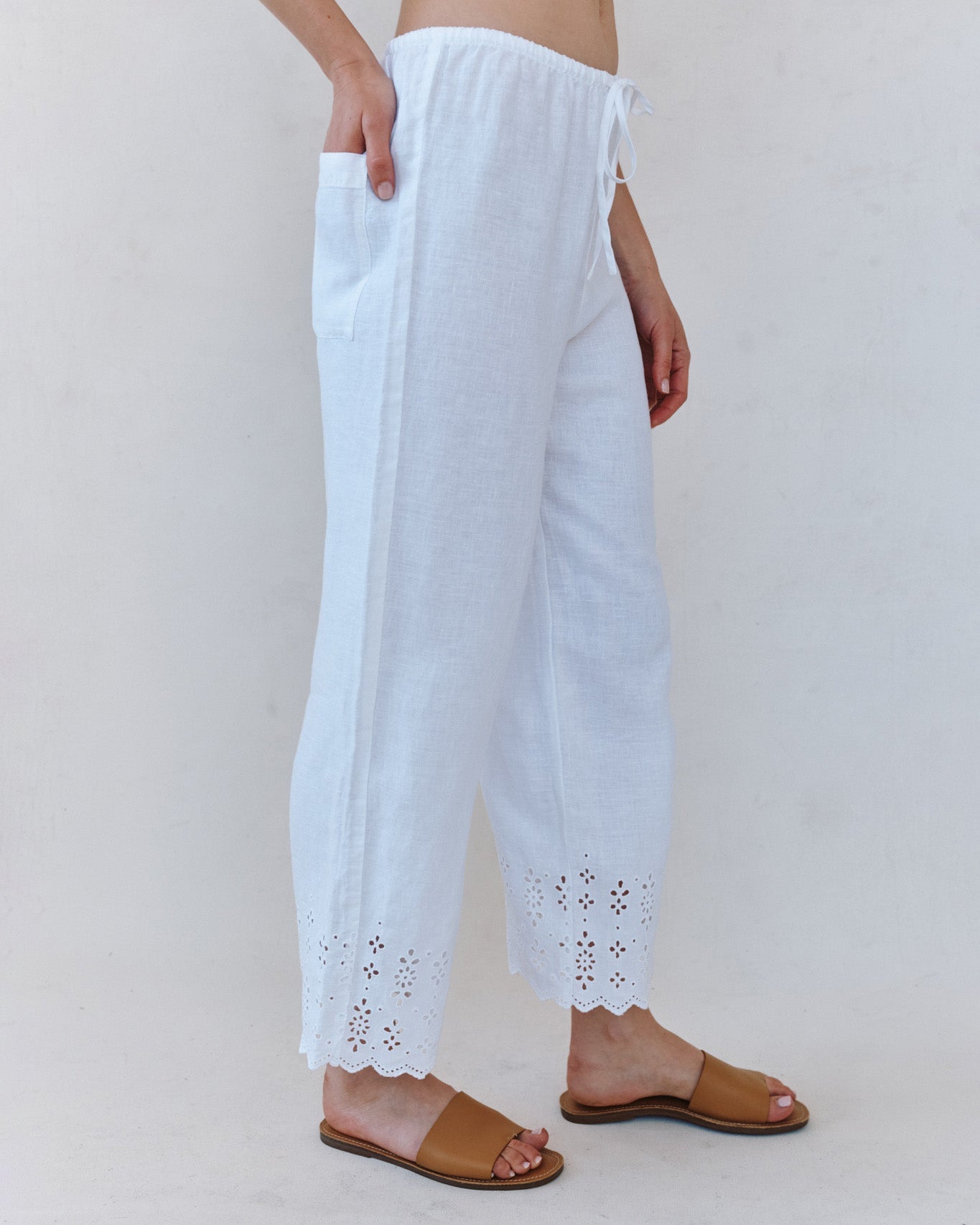 Print Your PostBeach Crop With Embroidered Hem - WhitePants