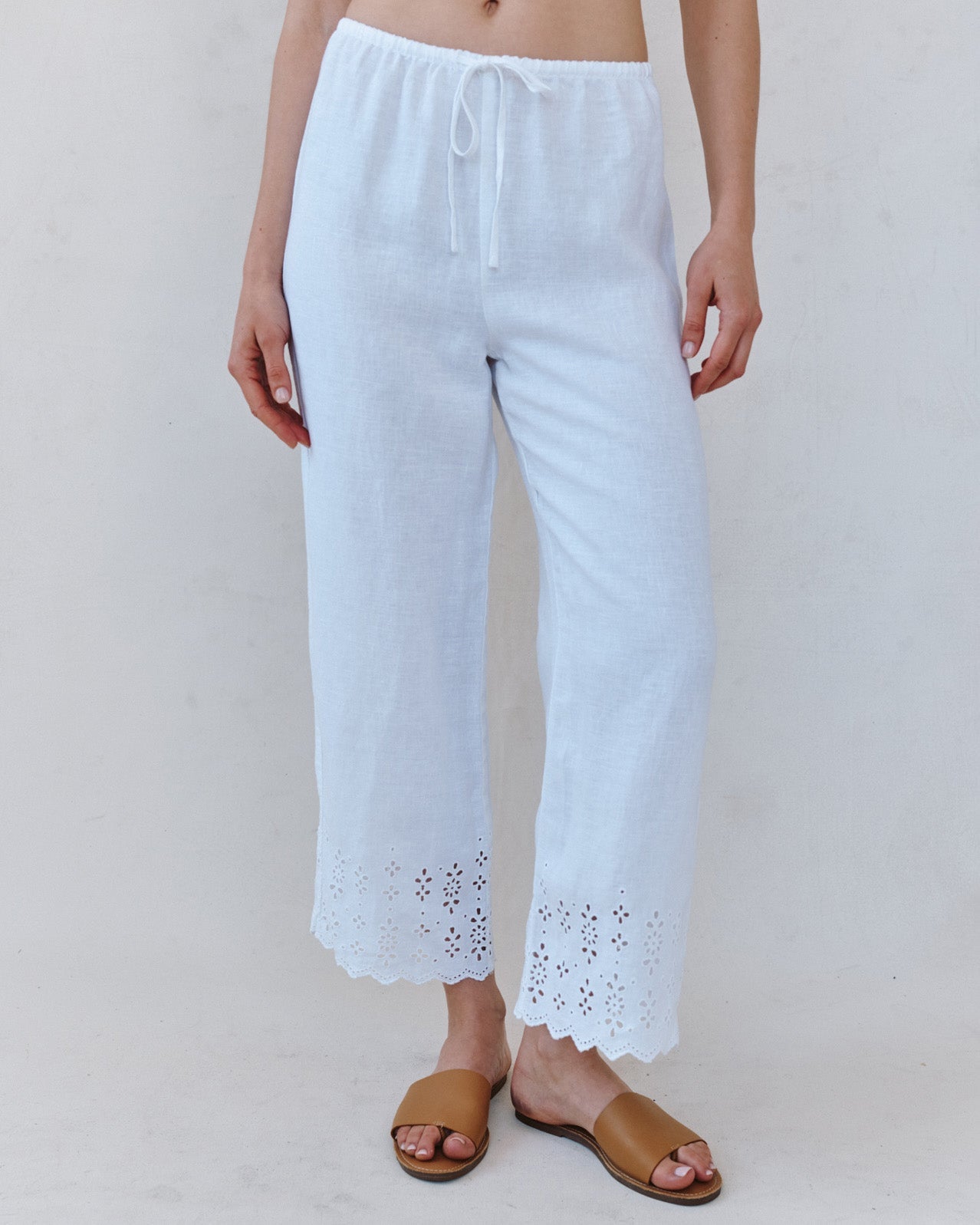Print Your PostBeach Crop With Embroidered Hem - WhitePants