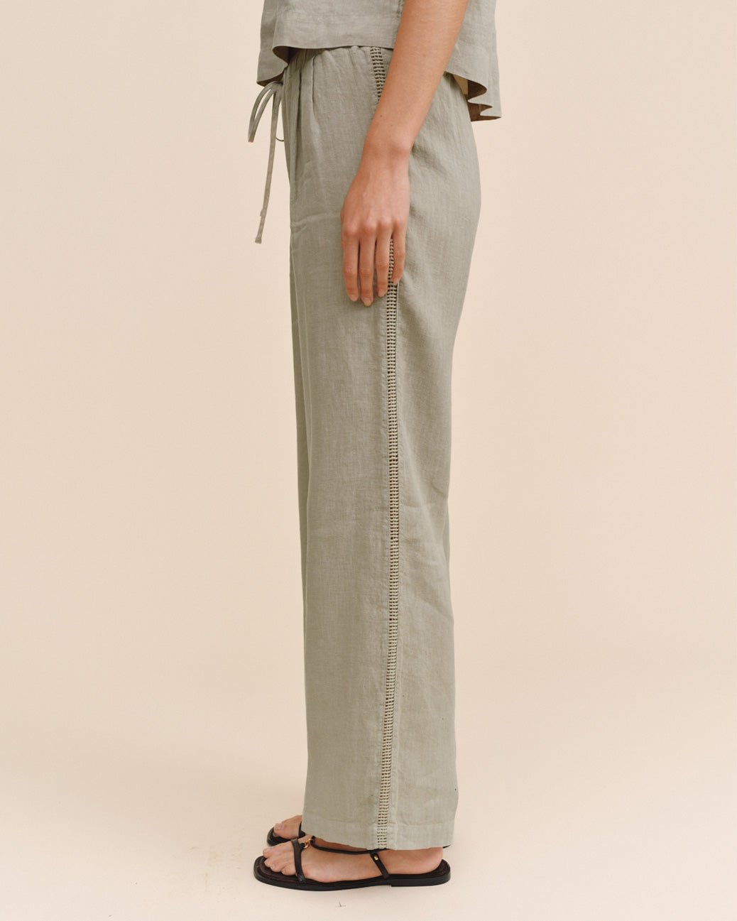 Print Your PostBeach Pant With Lattice Stripe - Green TeaPants