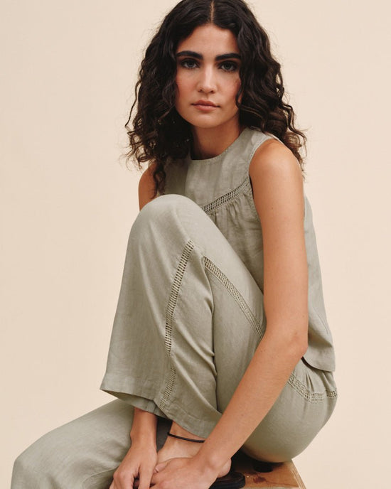 Print Your Post Beach Pant With Lattice Stripe - Green Tea