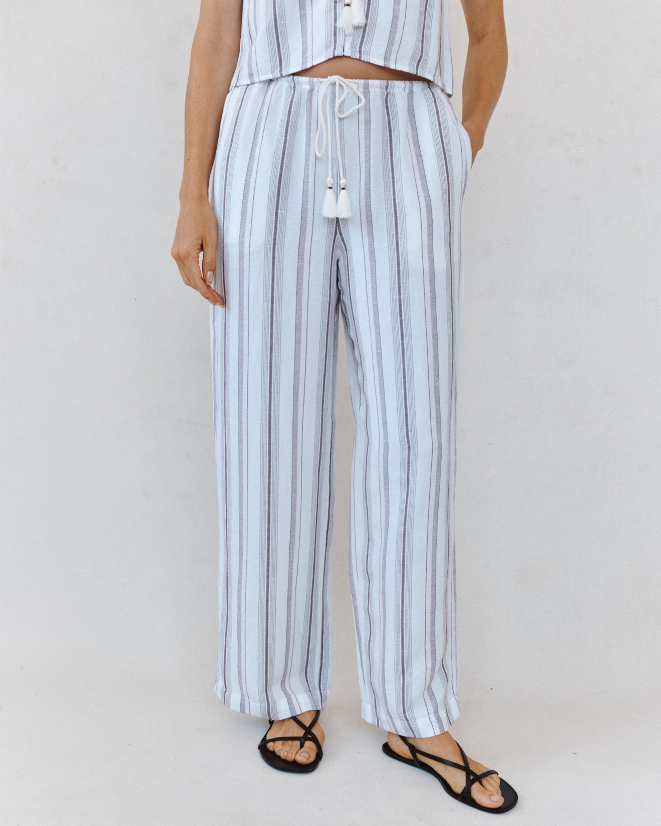 Print Your PostBeach Pant With Tassel Drawstring - Rosewood StripePants