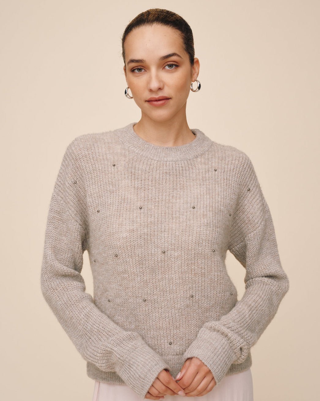 Print Your PostBeaded Crew Neck Sweater - Hazel WoodSweaters