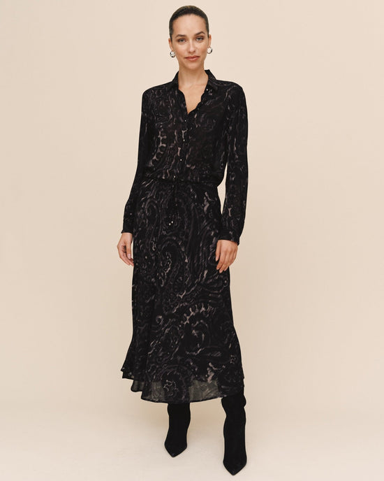 Print Your Post Bias Full Skirt With Tie - Black Paisley View 2