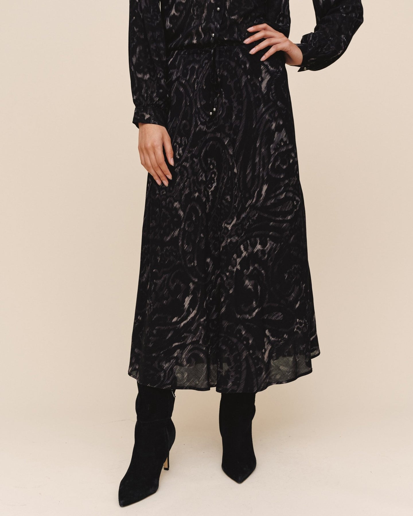 Print Your PostBias Full Skirt With Tie - Black PaisleySkirts