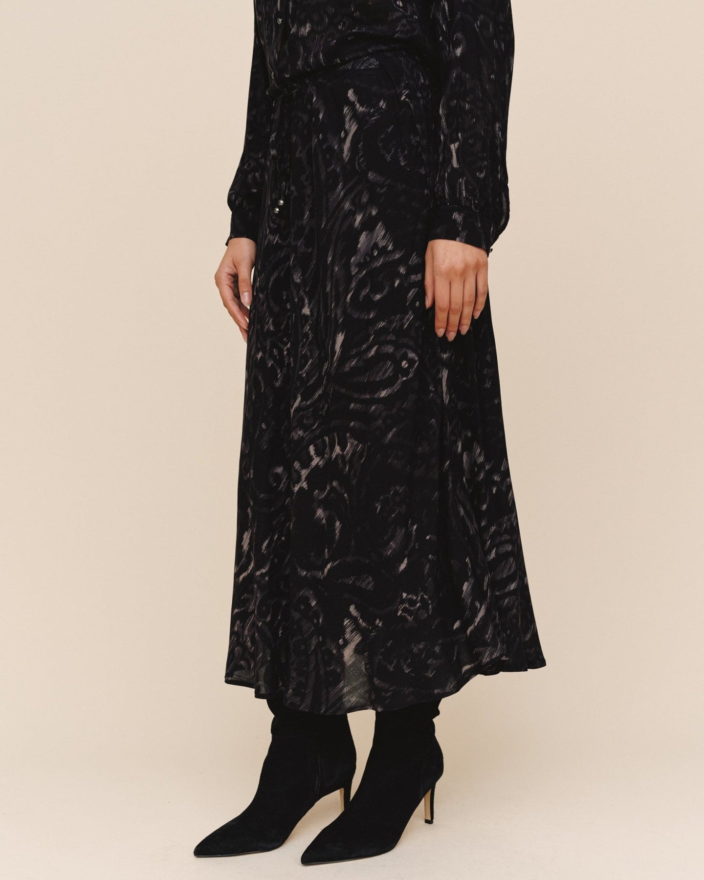 Print Your PostBias Full Skirt With Tie - Black PaisleySkirts