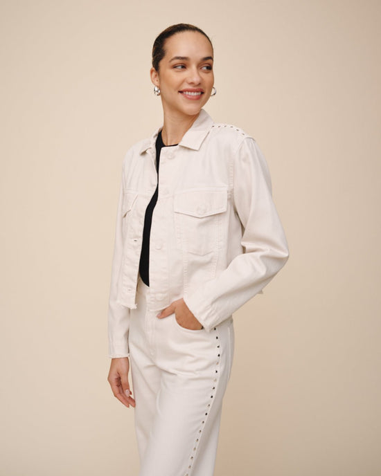 Print Your Post Billie Cropped Jacket - Frosted Ecru