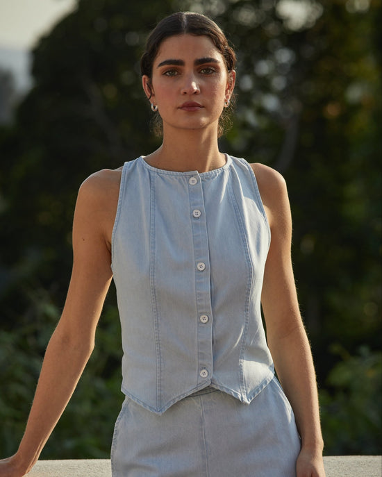 Print Your Post Boatneck Seamed Vest - Coastal Fade Wash