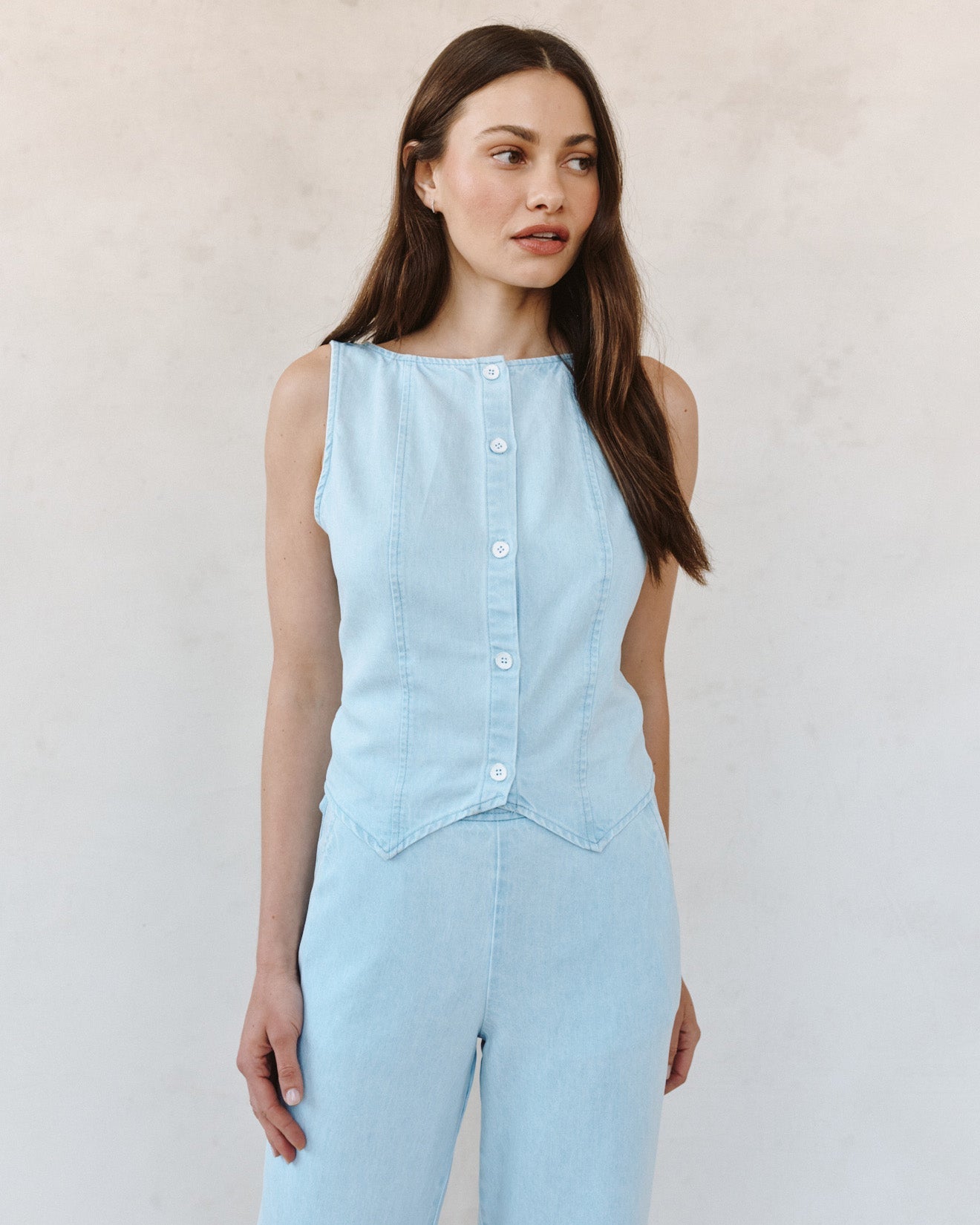 Print Your PostBoatneck Seamed Vest - Coastal Fade WashTops