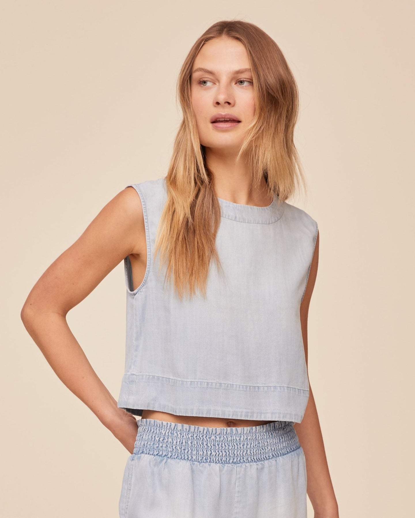 Print Your PostBoxy Button Back Top - Light Sunspray WashTops