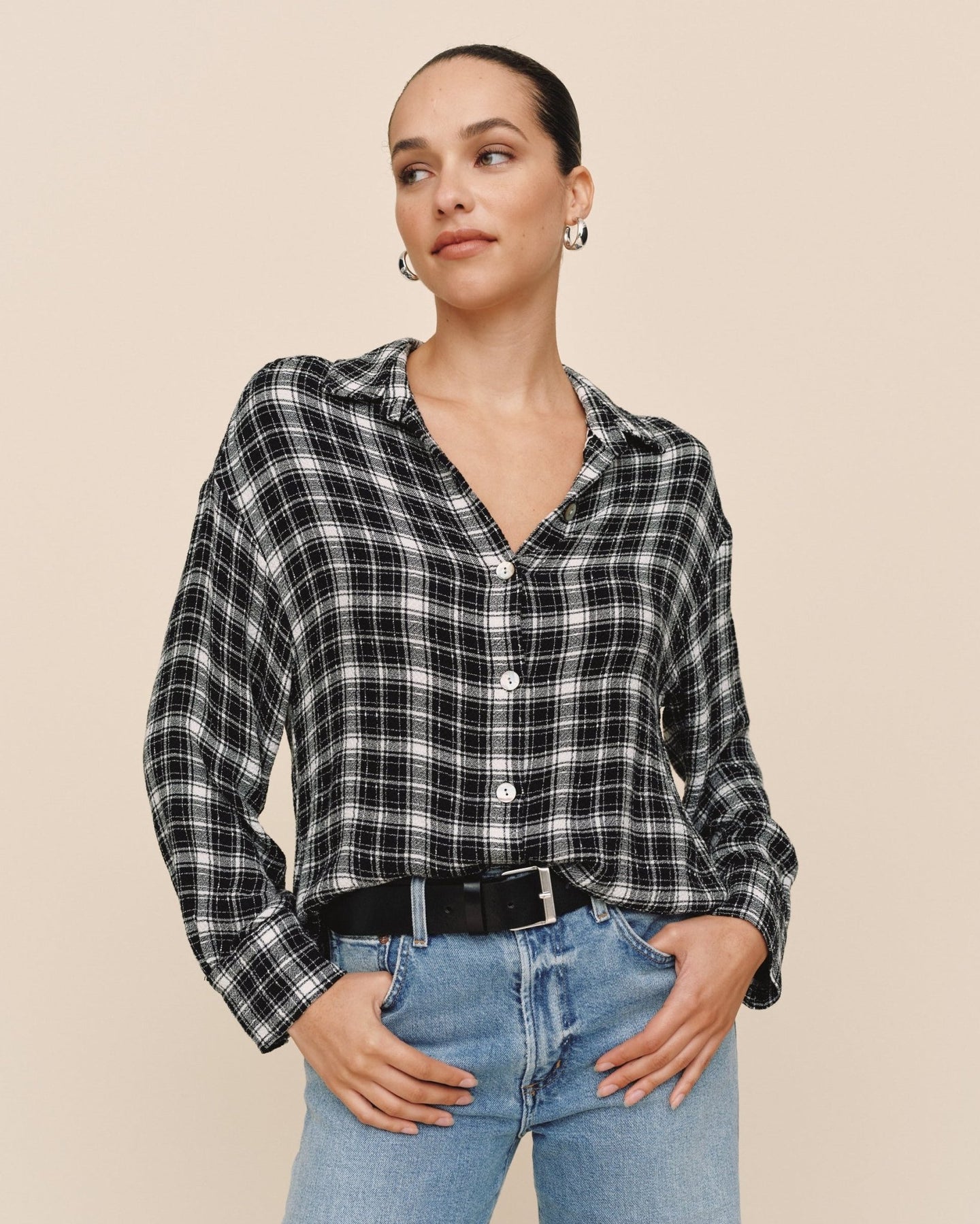 Print Your PostBoyfriend Button Down - Black & White PlaidTops