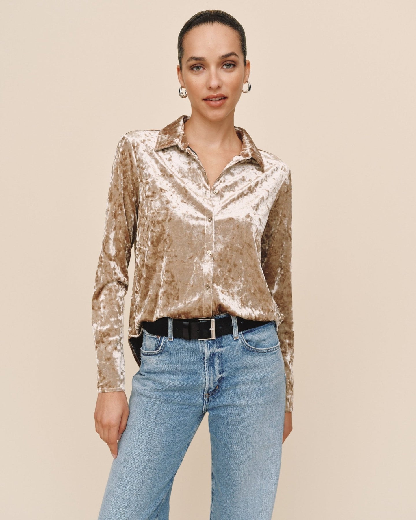 Print Your PostButton Down Shirt - Mocha SofteeTops