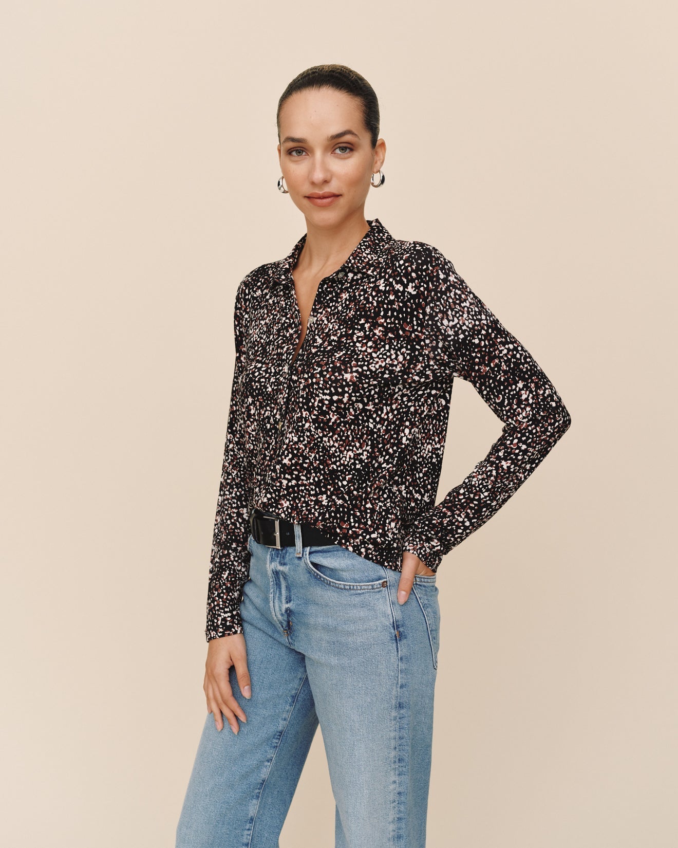 Print Your PostButton Up Knit Top - Painted Animal PrintTops