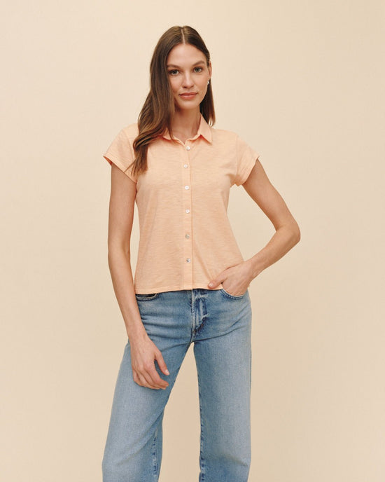 Print Your Post Cap Sleeve Button Down - Golden Blush View 2