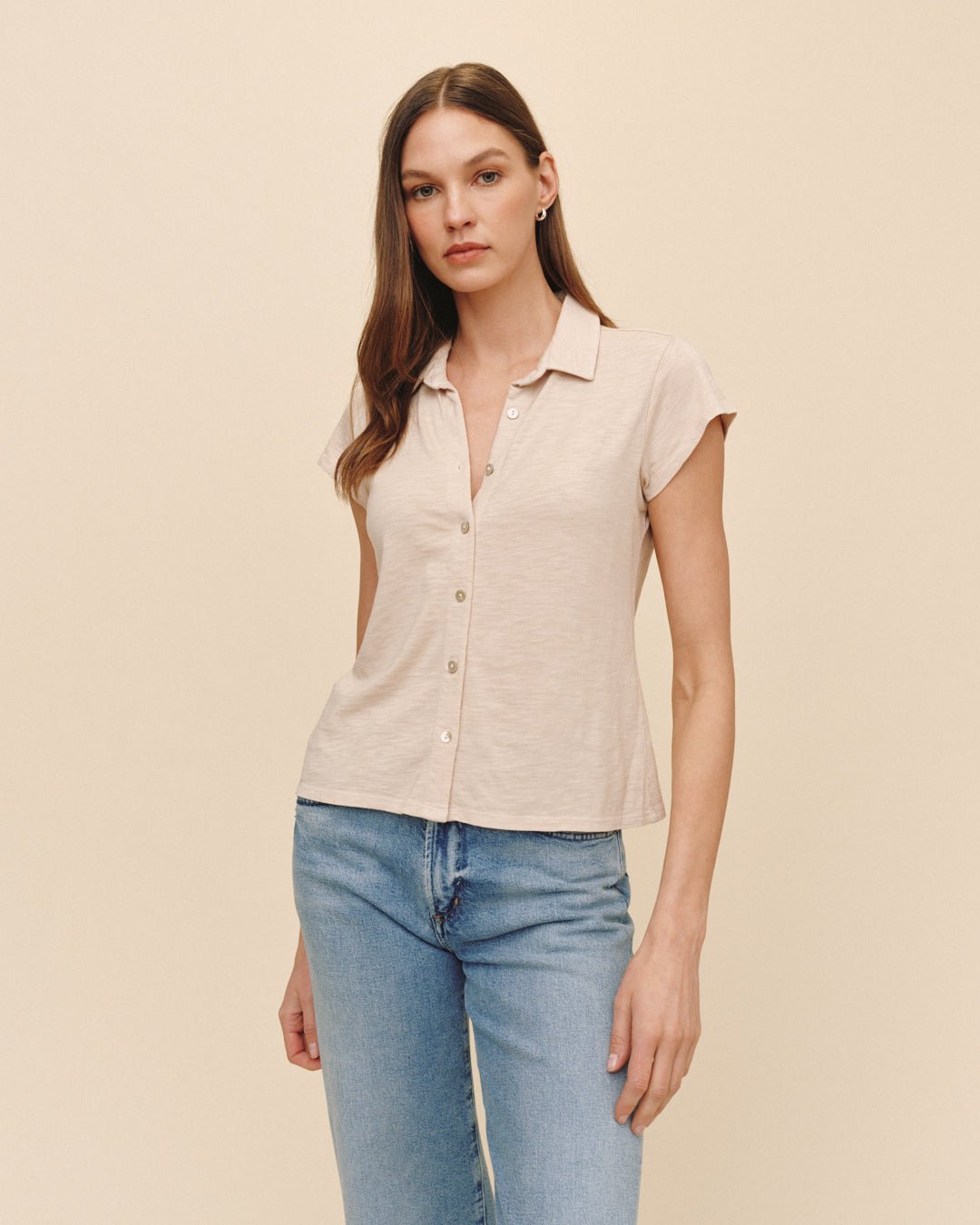 Print Your PostCap Sleeve Button Down - Linen SandTops