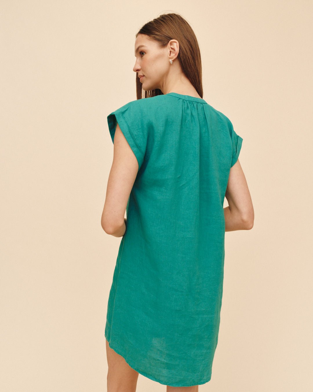 Print Your PostCap Sleeve Henley Dress - Aqua GreenDresses