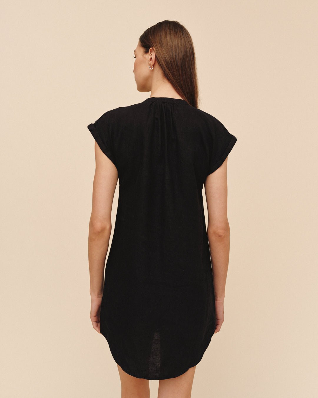 Print Your PostCap Sleeve Henley Dress - BlackDresses