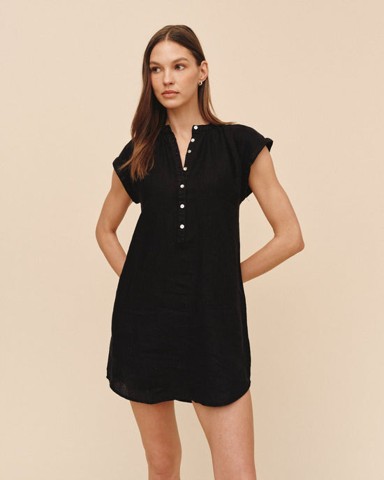 Print Your Post Cap Sleeve Henley Dress - Black View 2