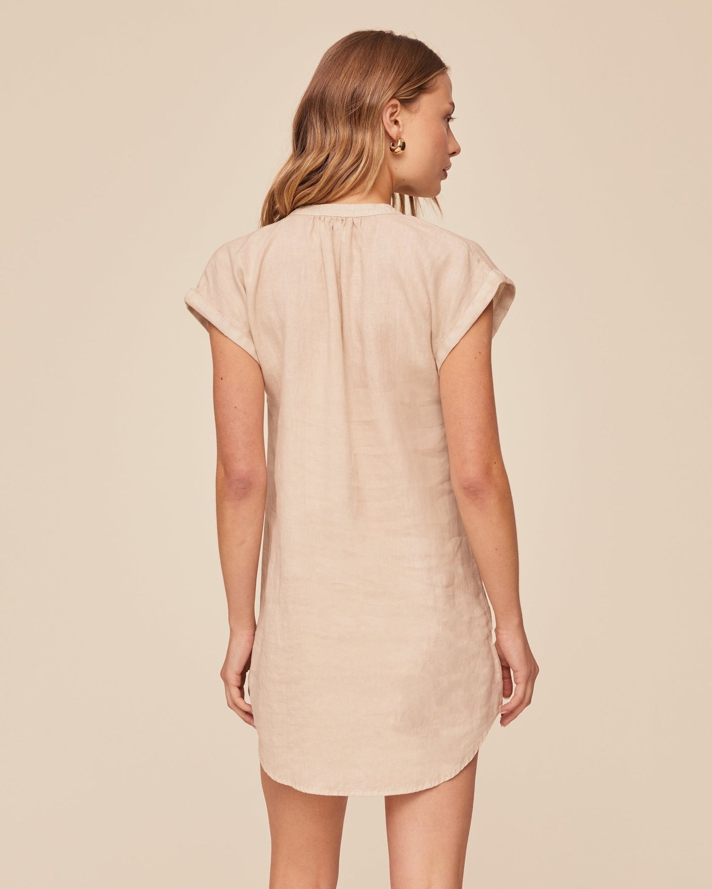 Print Your PostCap Sleeve Henley Dress - Linen SandDresses