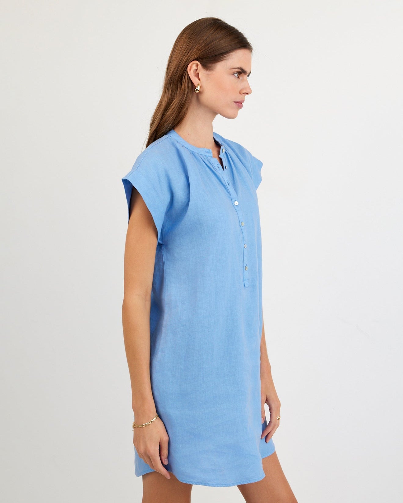 Print Your PostCap Sleeve Henley Dress - Tidal BlueDresses