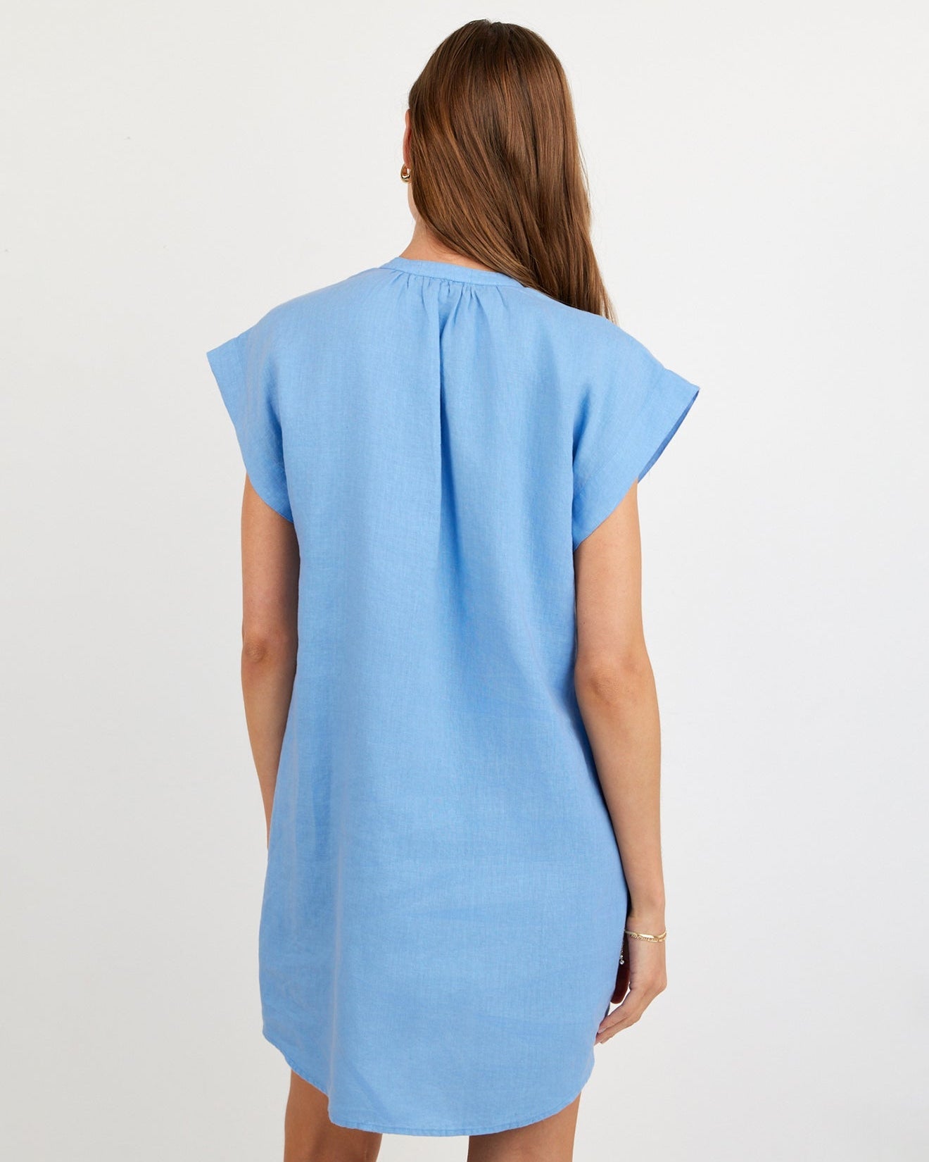 Print Your PostCap Sleeve Henley Dress - Tidal BlueDresses