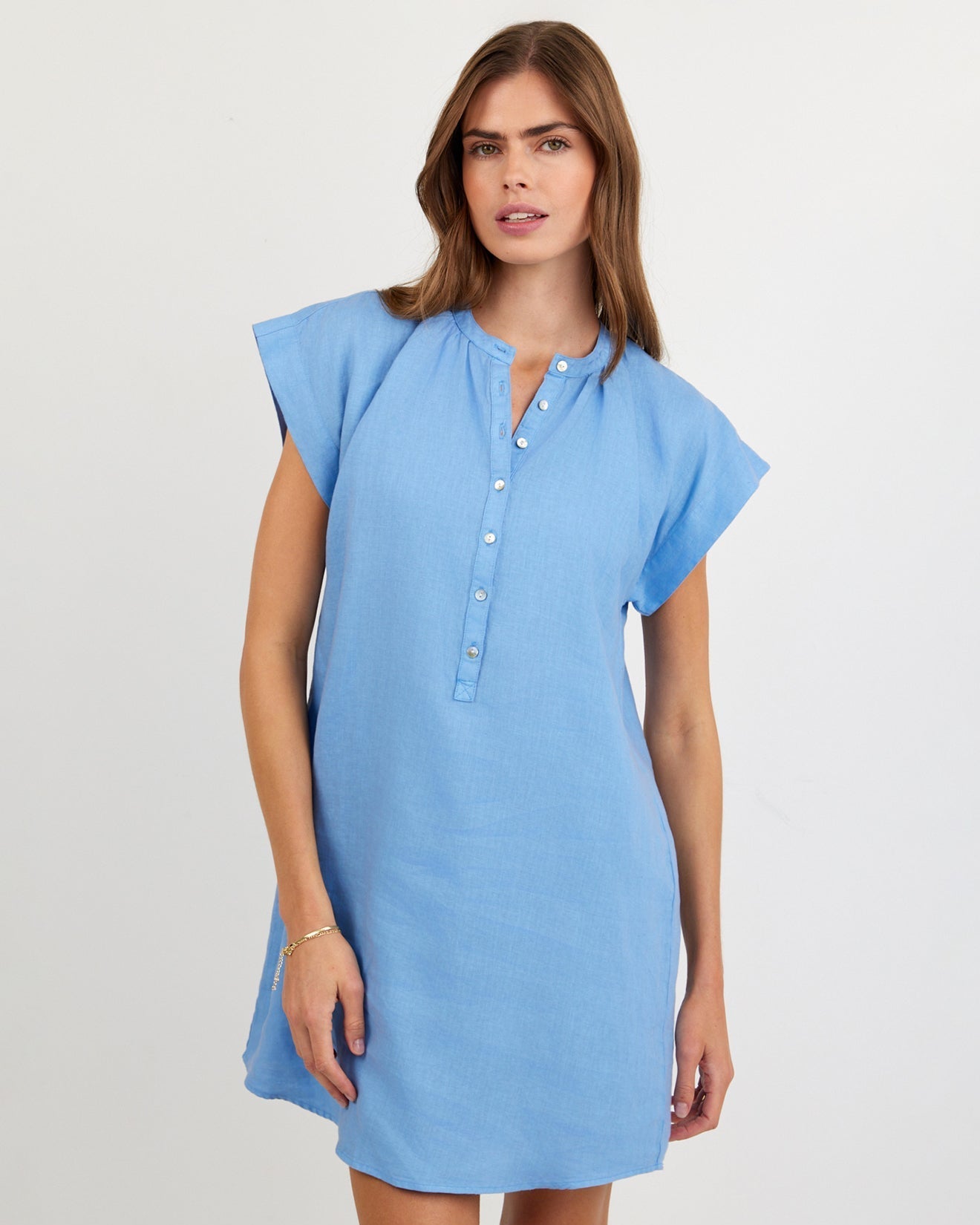Print Your PostCap Sleeve Henley Dress - Tidal BlueDresses