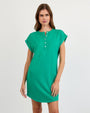 Print Your PostCap Sleeve Placket Dress - Aqua GreenDresses