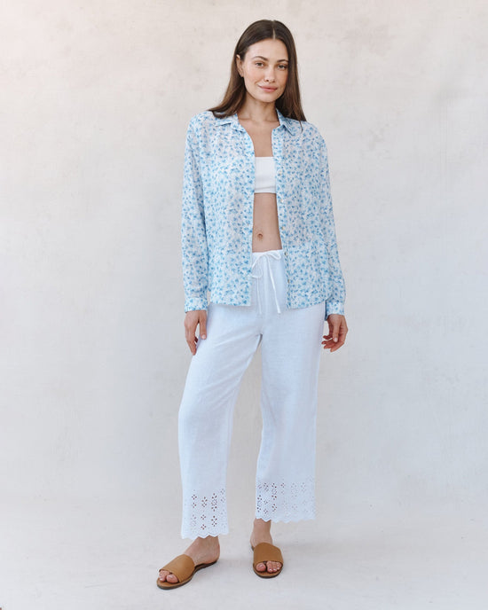 Print Your Post Classic Button Down Shirt - Blue Ditsy Floral Print