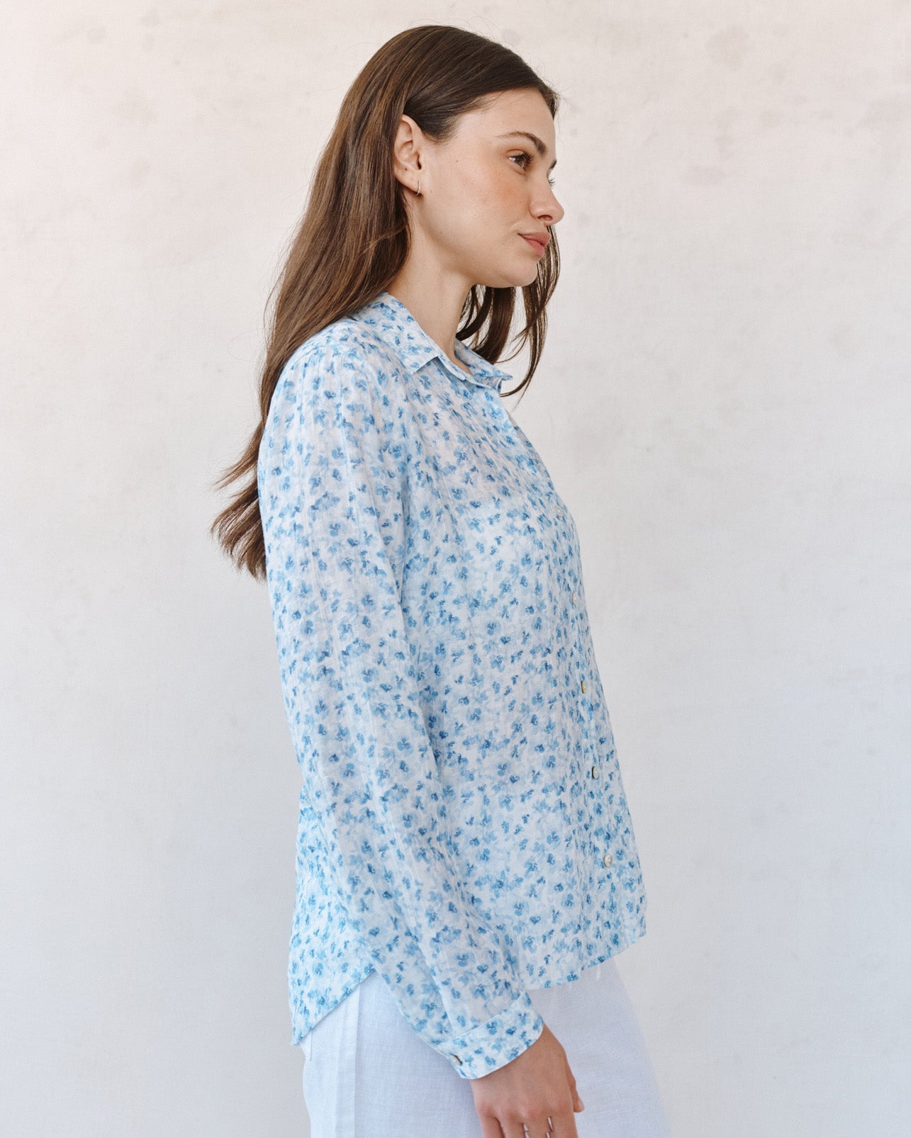 Print Your PostClassic Button Down Shirt - Blue Ditsy Floral PrintTops
