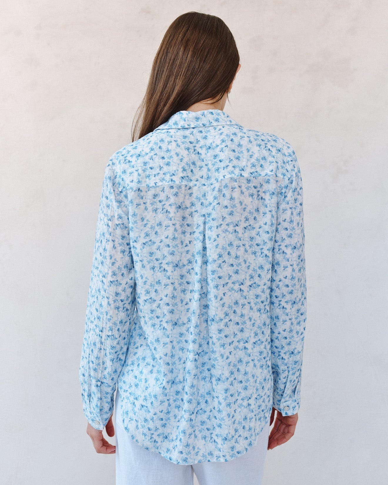 Print Your PostClassic Button Down Shirt - Blue Ditsy Floral PrintTops