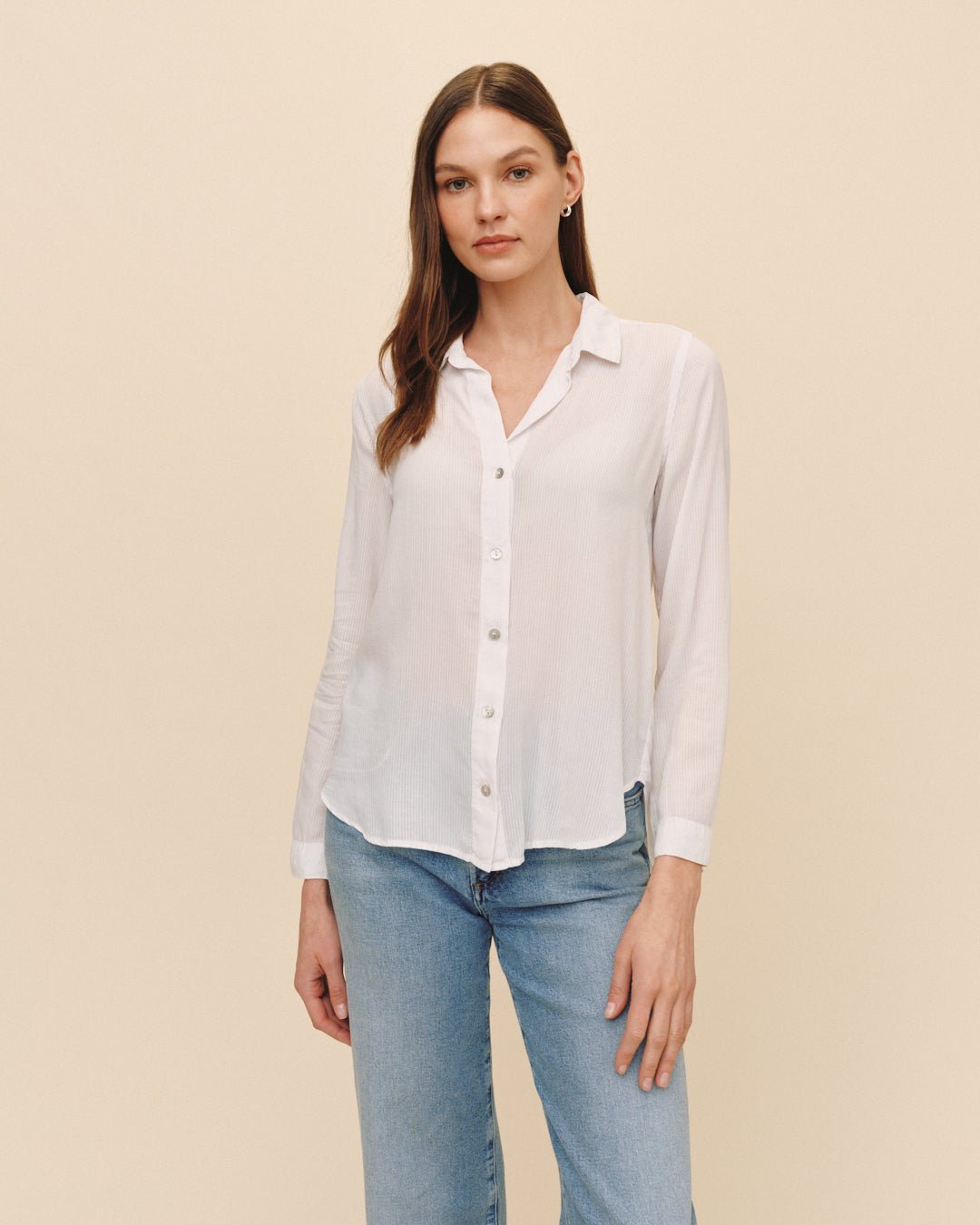 Print Your PostClassic Rib Button Down Shirt - WhiteTops