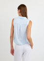 Print Your PostClean Sleeveless Button Down - Tidal Blue StripeTops