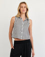 Print Your PostClean Sleeveless Button Down - Vintage Black StripeTops