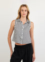 Print Your PostClean Sleeveless Button Down - Vintage Black StripeTops