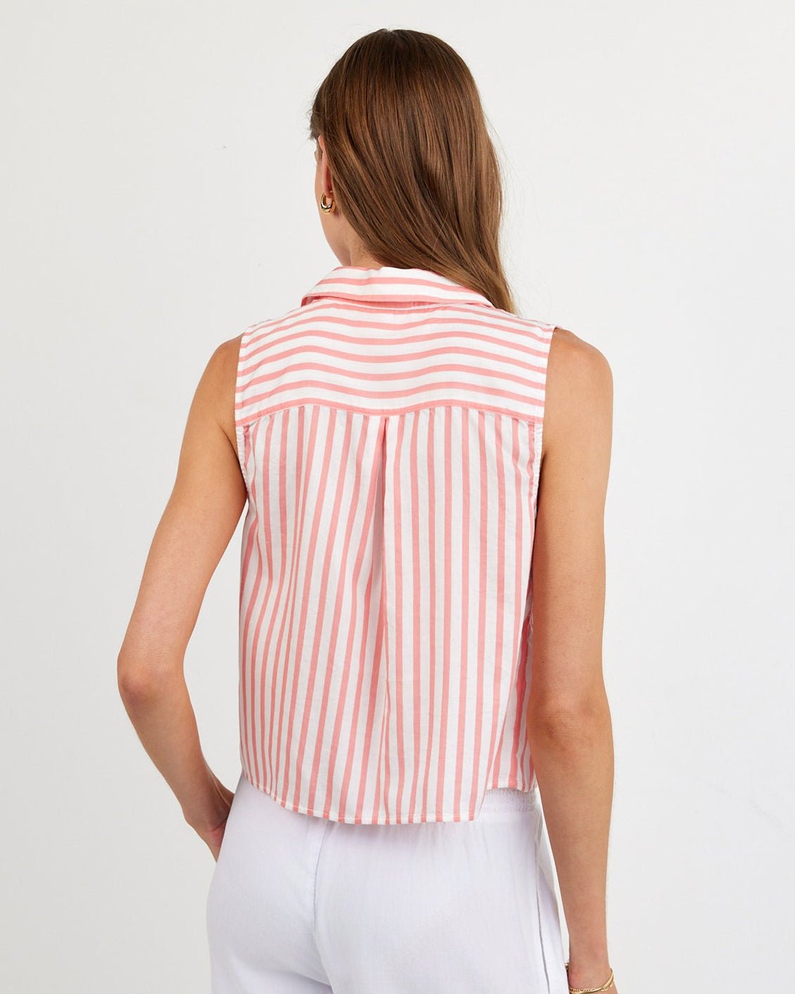 Print Your PostClean Sleeveless Button Down - Wild Coral StripeTops