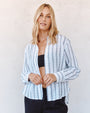Print Your PostClean Split Back Button Down Shirt - Black & White Shadow StripeTops