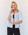 Print Your PostClean Split Back Button Down Shirt - Black & White Shadow StripeTops