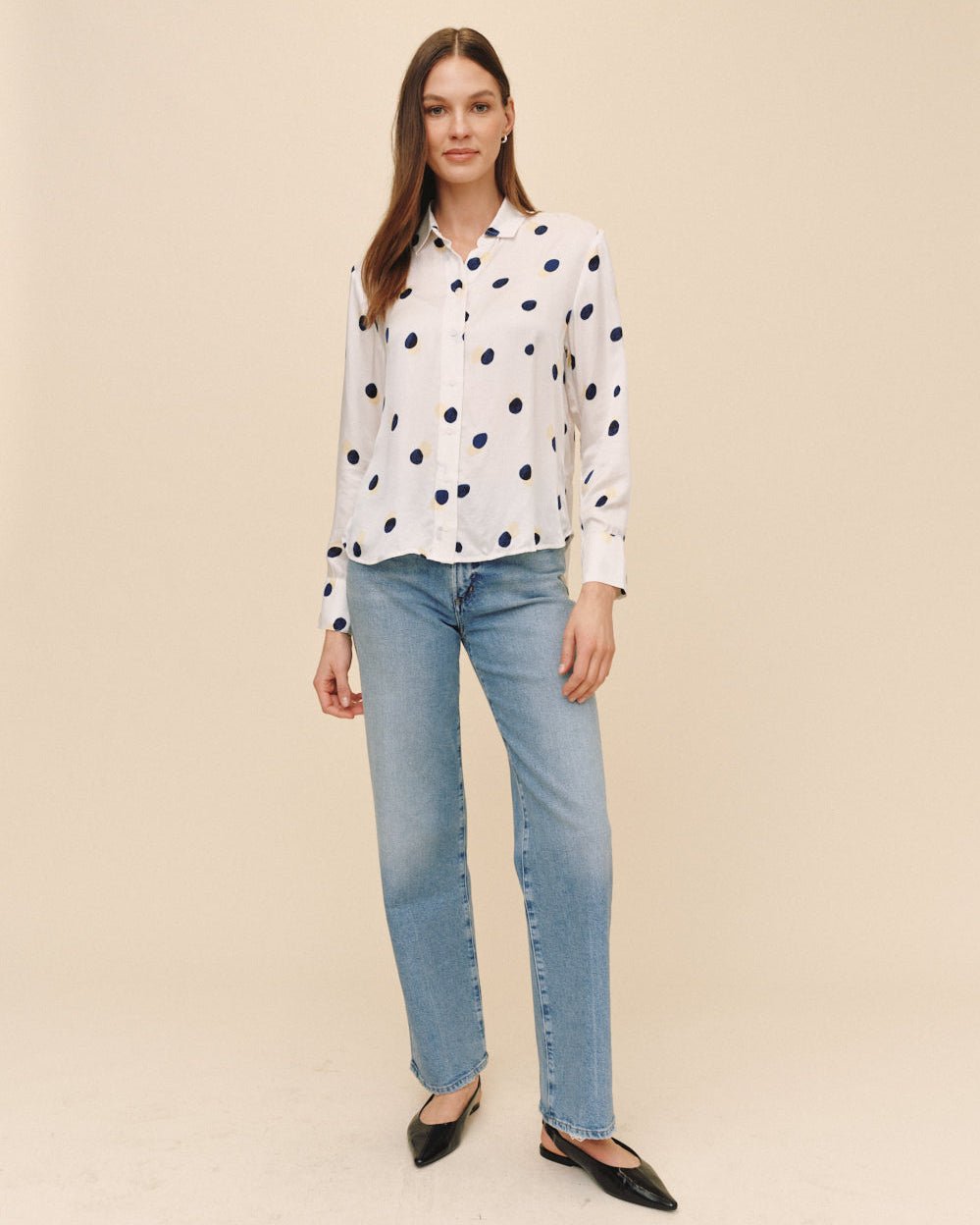 Print Your PostClean Split Back Button Down - Spring Dots PrintTops