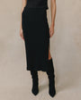 Print Your PostClean Waist Knit Skirt With Side Slit - BlackSkirts
