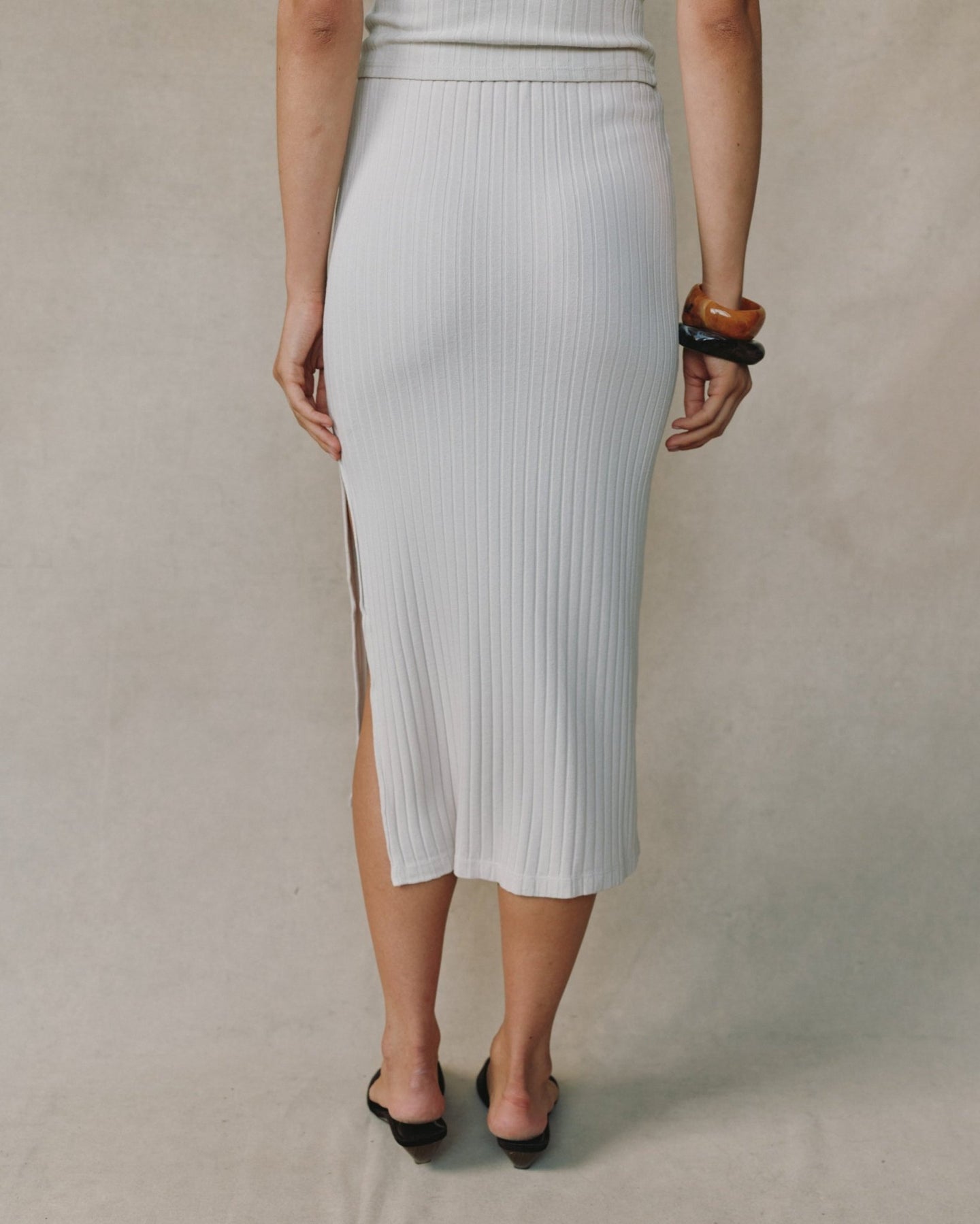 Print Your PostClean Waist Knit Skirt With Side Slit - Moon StoneSkirts