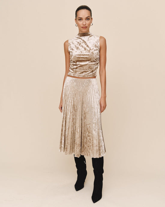 Print Your Post Clean Waist Pleated Skirt - Mocha Softee View 2