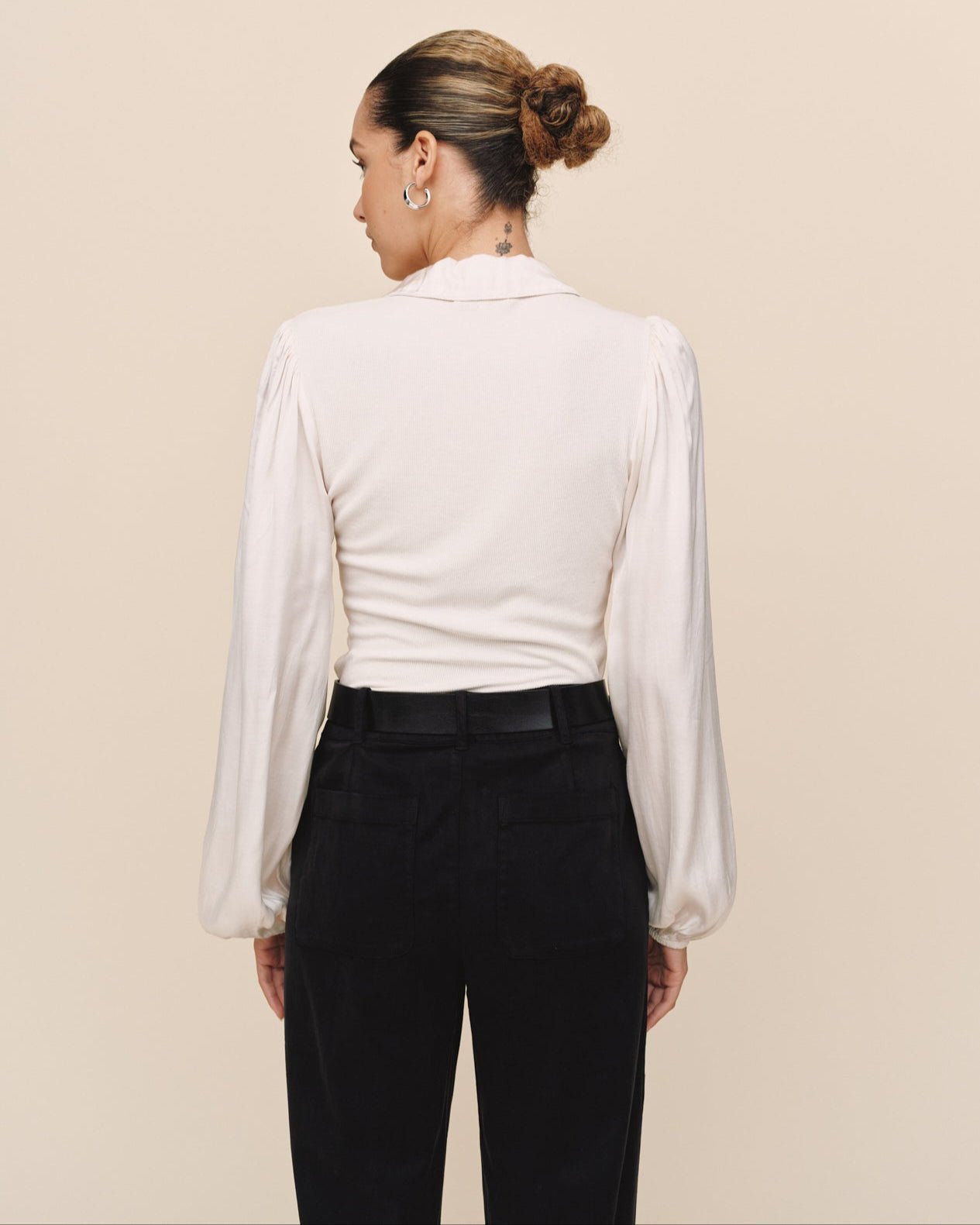 Print Your PostCollared V - Neck Top - Winter WhiteTops