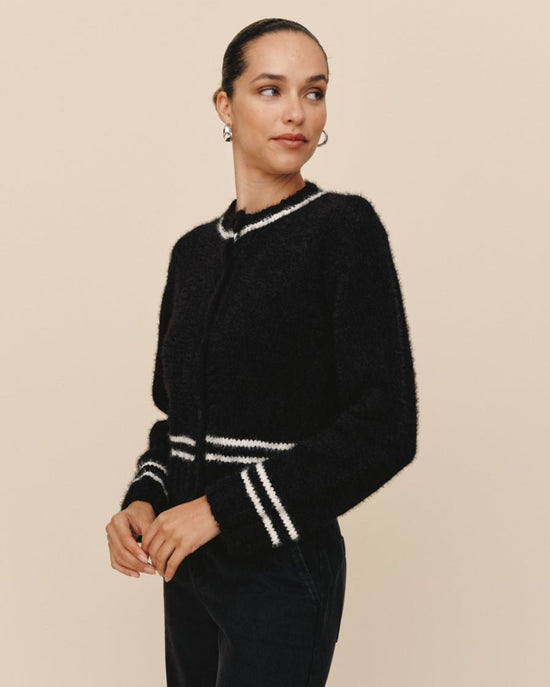 Print Your Post Contrast Stripe Cardigan - Black View 2