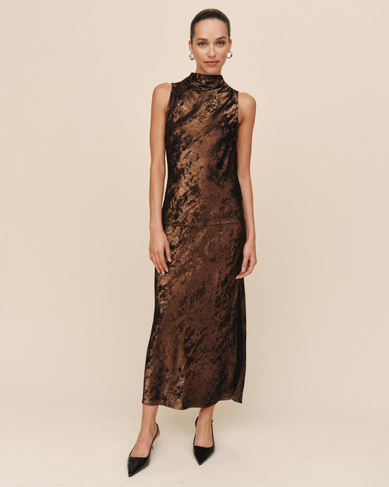 Print Your Post Cowl Neck Bias Top - Bronze Shimmer