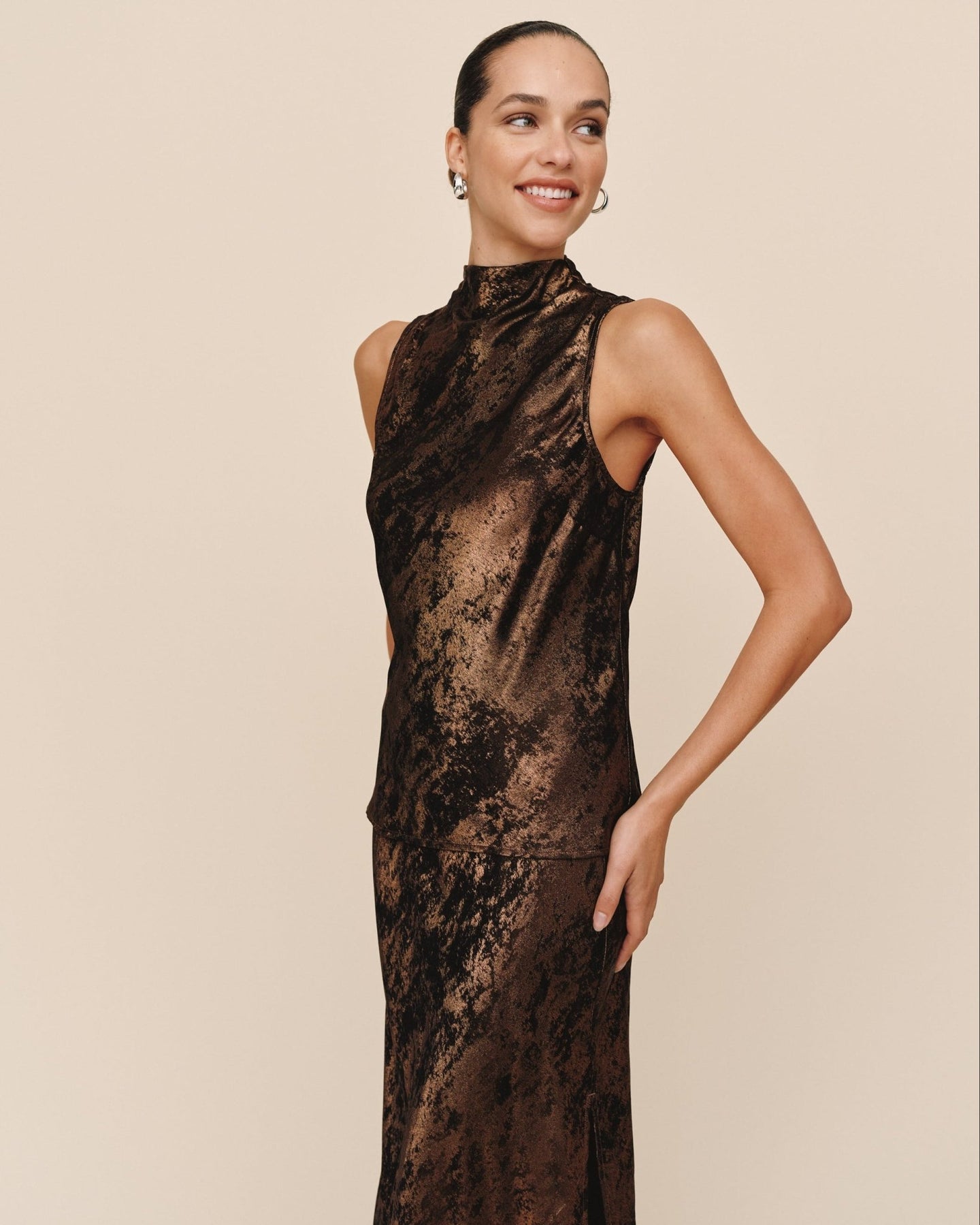 Print Your PostCowl Neck Bias Top - Bronze ShimmerTops